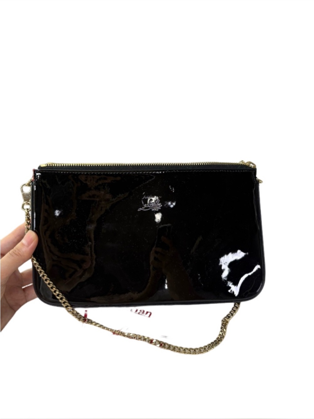 Christian Louboutin Black Patent Leather Shoulder Bag with Gold Chain Strap
